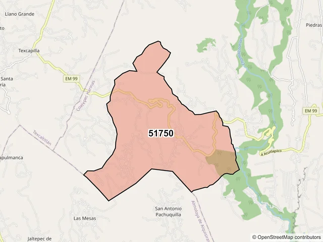 Mapa del código postal 51750, Coatepec Harinas, México