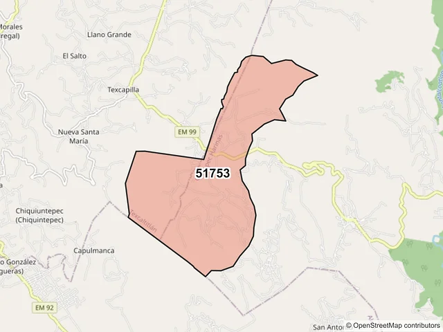 Mapa del código postal 51753, Coatepec Harinas, México