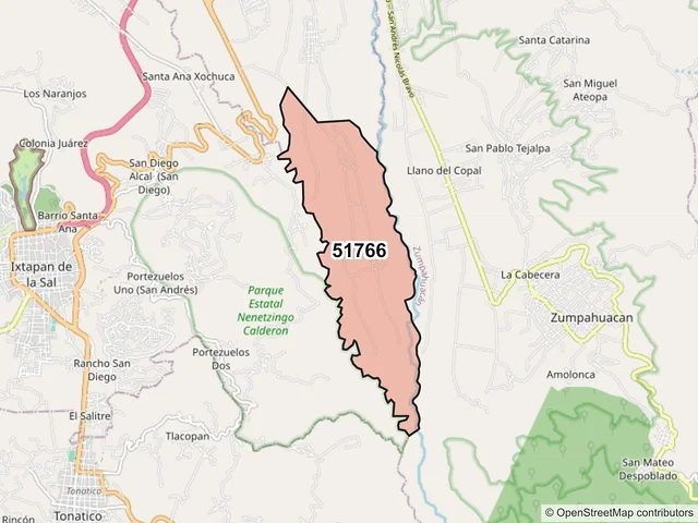 Mapa del código postal 51766, Villa Guerrero, México