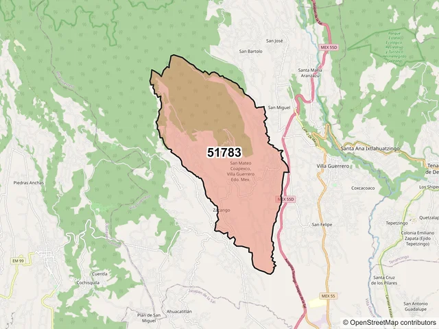 Mapa del código postal 51783, Villa Guerrero, México