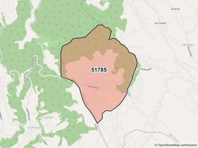 Mapa del código postal 51785, Villa Guerrero, México