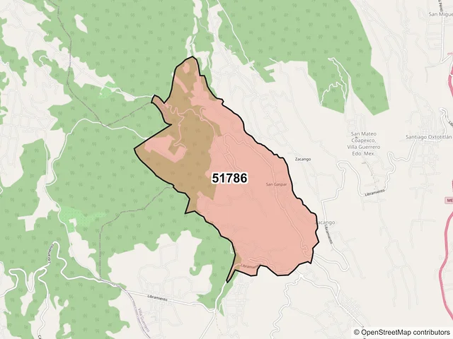 Mapa del código postal 51786, Villa Guerrero, México