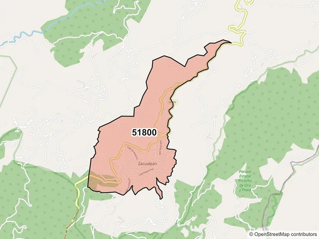 Mapa del código postal 51800, Zacualpan, México