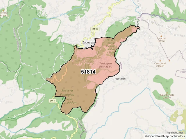 Mapa del código postal 51814, Zacualpan, México