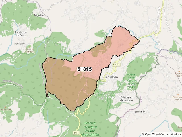 Mapa del código postal 51815, Zacualpan, México