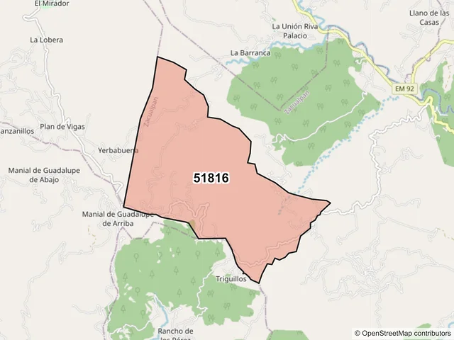 Mapa del código postal 51816, Zacualpan, México