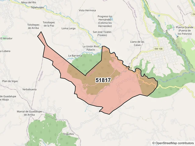 Mapa del código postal 51817, Zacualpan, México