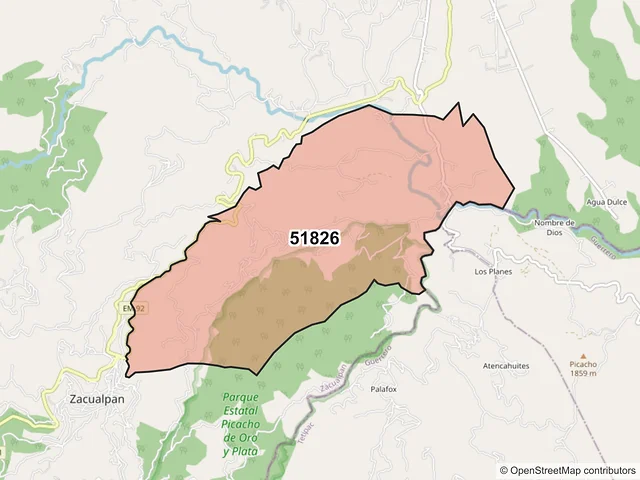 Mapa del código postal 51826, Zacualpan, México