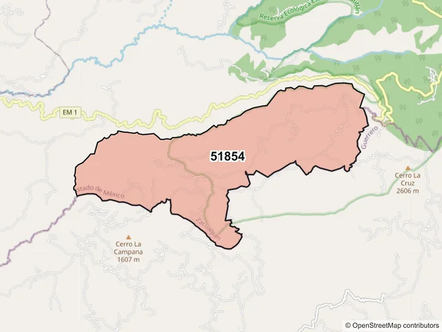 Mapa del código postal 51854, Zacualpan, México