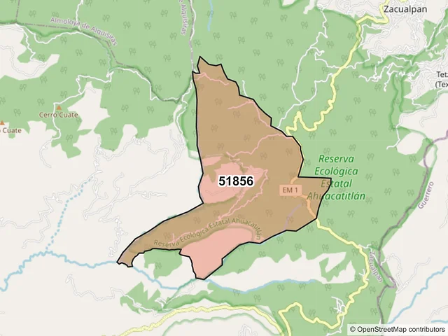 Mapa del código postal 51856, Zacualpan, México