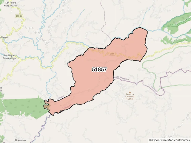 Mapa del código postal 51857, Zacualpan, México