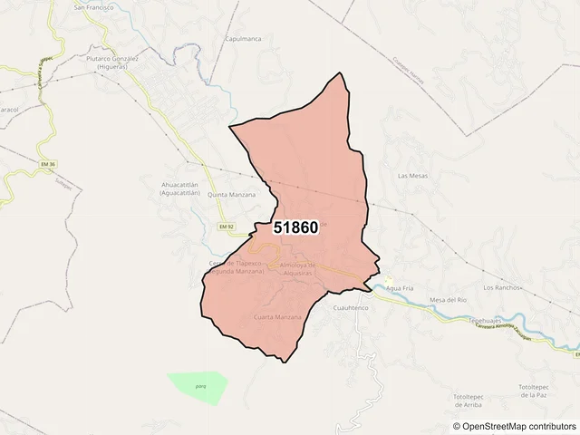 Mapa del código postal 51860, Almoloya de Alquisiras, México