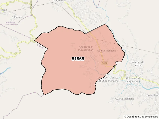 Mapa del código postal 51865, Almoloya de Alquisiras, México