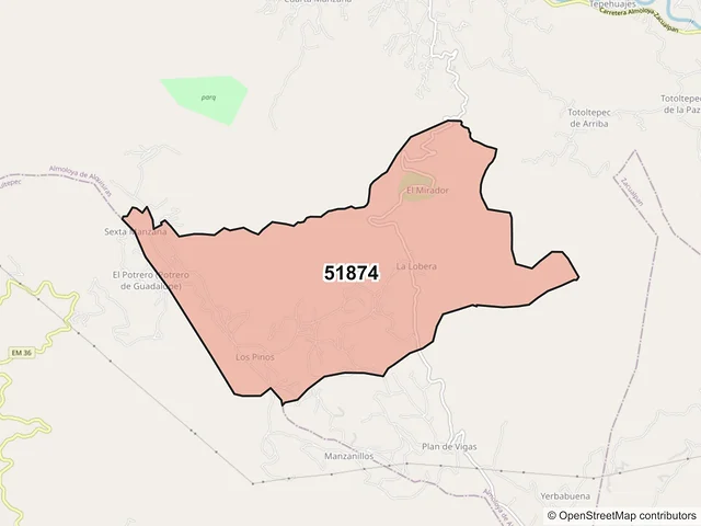 Mapa del código postal 51874, Almoloya de Alquisiras, México