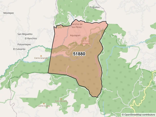 Mapa del código postal 51880, Almoloya de Alquisiras, México