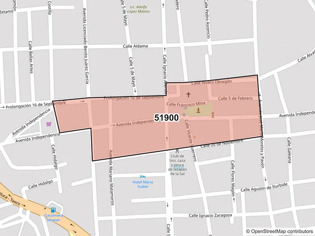 Mapa del código postal 51900, Ixtapan de la Sal, México