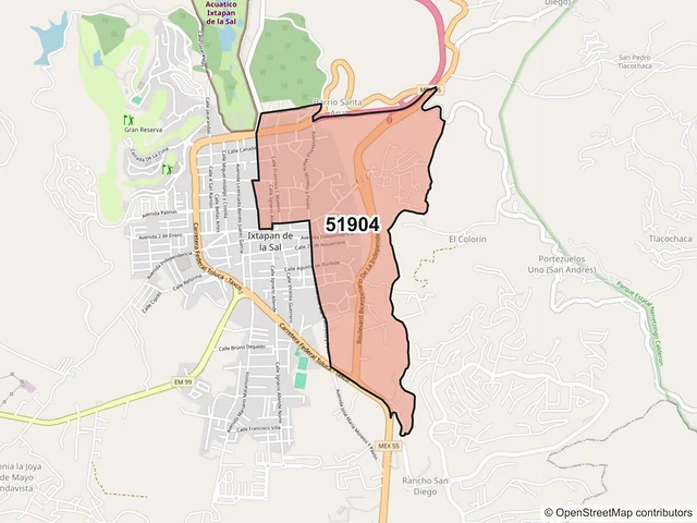 Mapa del código postal 51904, Ixtapan de la Sal, México