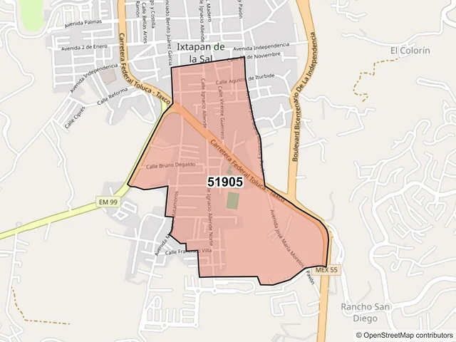 Mapa del código postal 51905, Ixtapan de la Sal, México