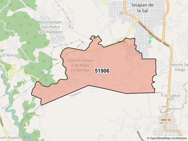 Mapa del código postal 51906, Ixtapan de la Sal, México
