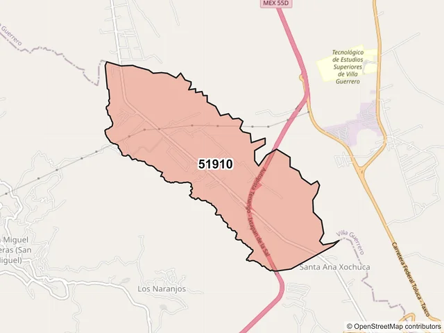 Mapa del código postal 51910, Ixtapan de la Sal, México
