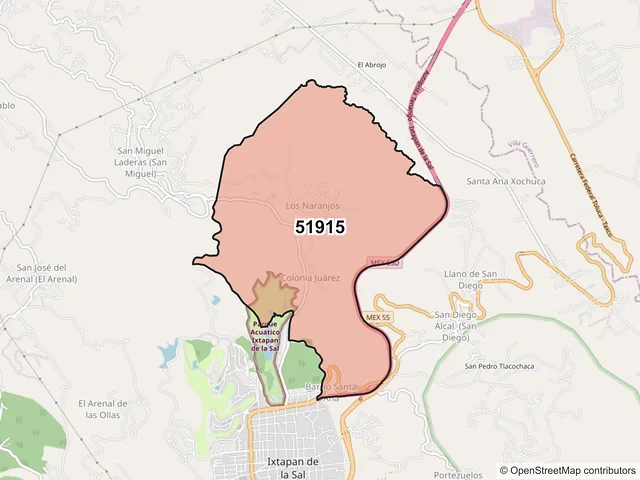 Mapa del código postal 51915, Ixtapan de la Sal, México