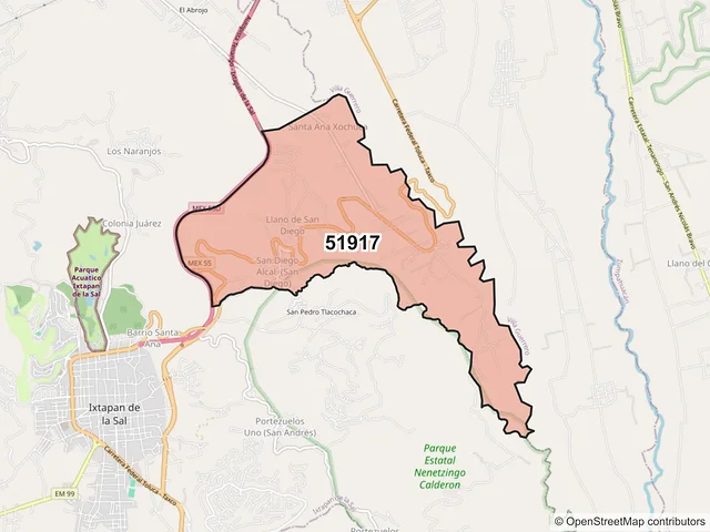 Mapa del código postal 51917, Ixtapan de la Sal, México