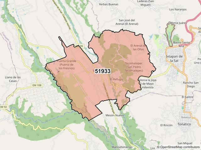 Mapa del código postal 51933, Ixtapan de la Sal, México
