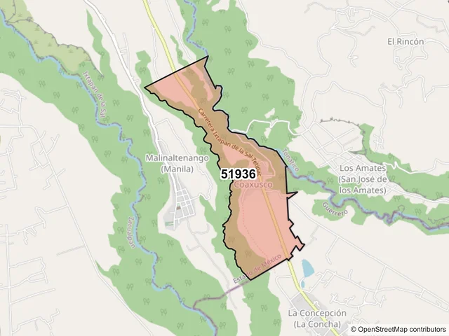 Mapa del código postal 51936, Ixtapan de la Sal, México