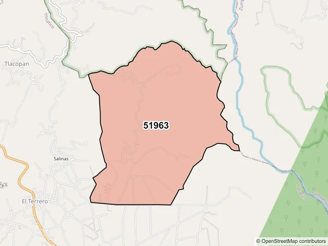 Mapa del código postal 51963, Tonatico, México