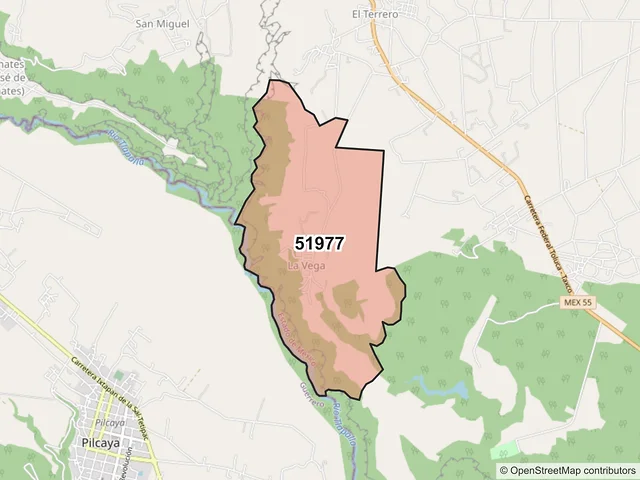 Mapa del código postal 51977, Tonatico, México