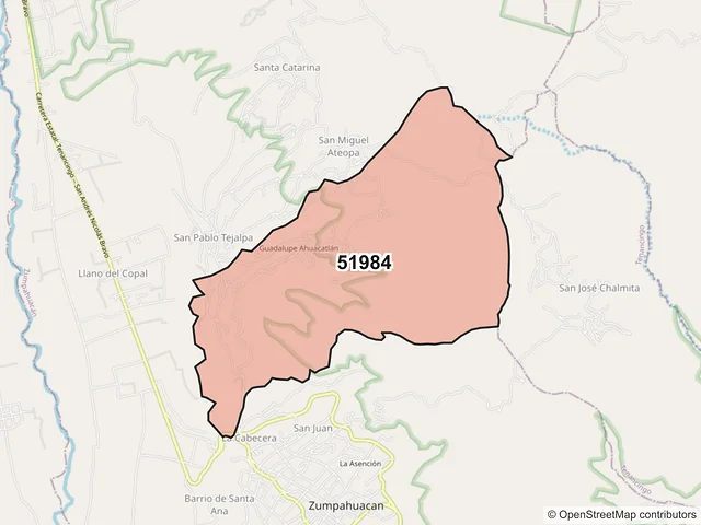 Mapa del código postal 51984, Zumpahuacán, México
