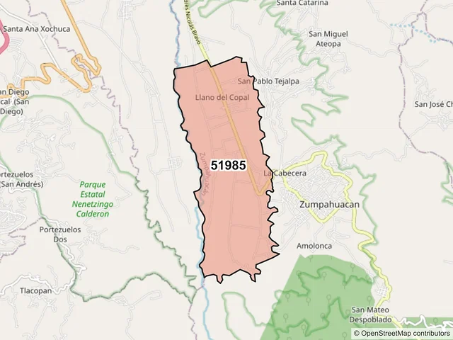Mapa del código postal 51985, Zumpahuacán, México