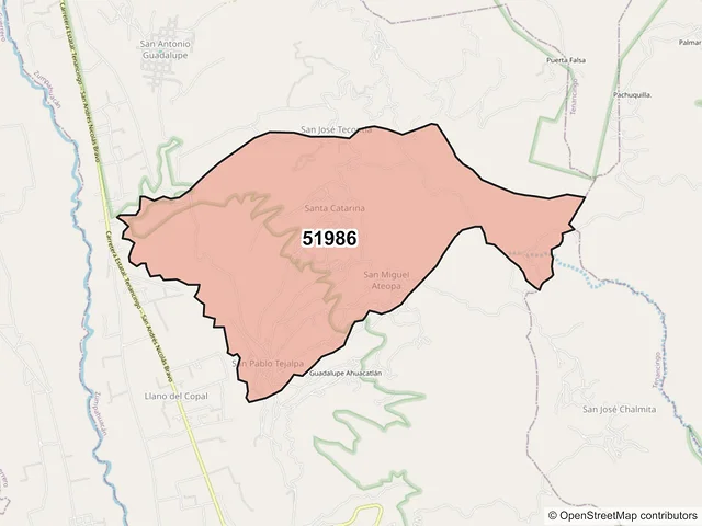 Mapa del código postal 51986, Zumpahuacán, México