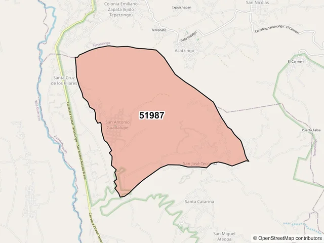 Mapa del código postal 51987, Zumpahuacán, México