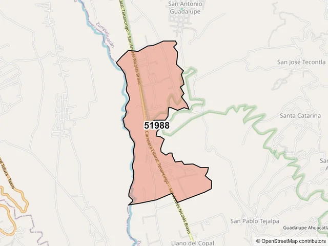 Mapa del código postal 51988, Zumpahuacán, México
