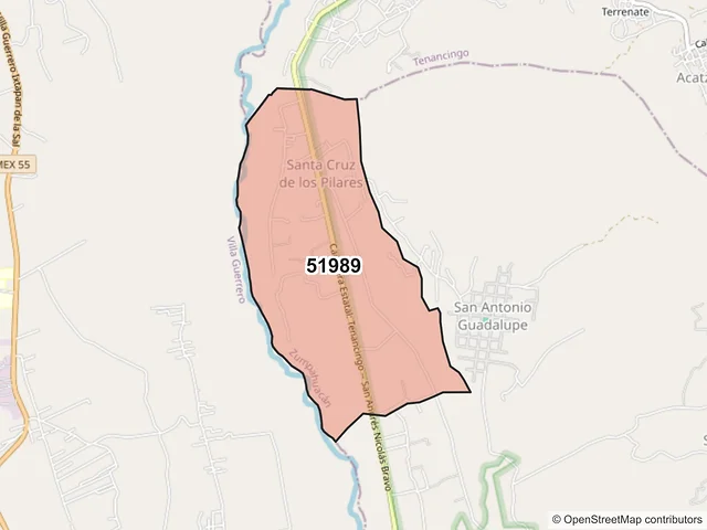 Mapa del código postal 51989, Zumpahuacán, México