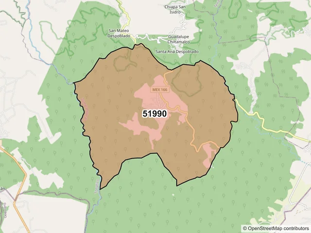 Mapa del código postal 51990, Zumpahuacán, México