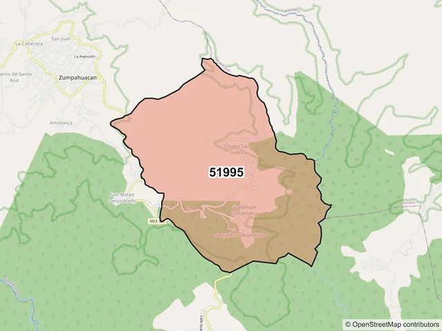 Mapa del código postal 51995, Zumpahuacán, México