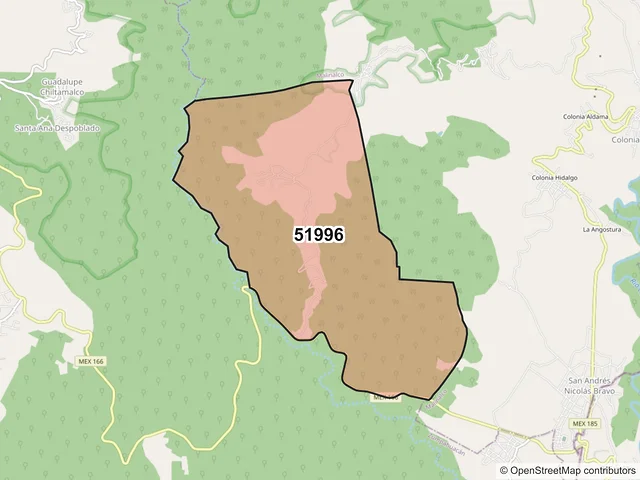 Mapa del código postal 51996, Zumpahuacán, México