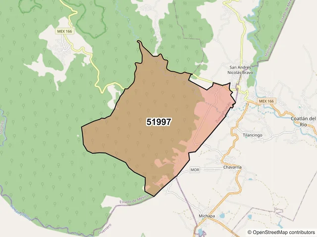 Mapa del código postal 51997, Zumpahuacán, México