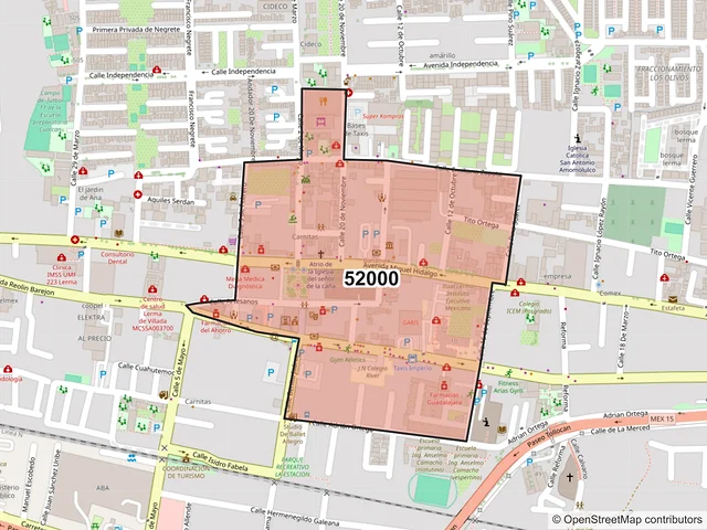 Mapa del código postal 52000, Lerma, México