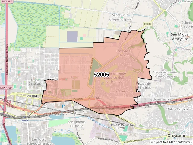 Mapa del código postal 52005, Lerma, México