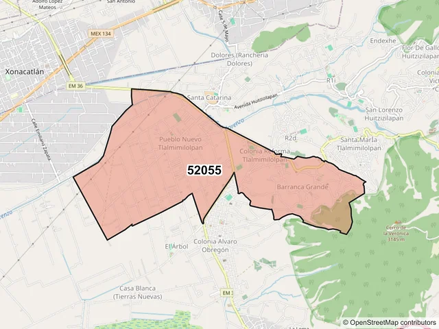 Mapa del código postal 52055, Lerma, México