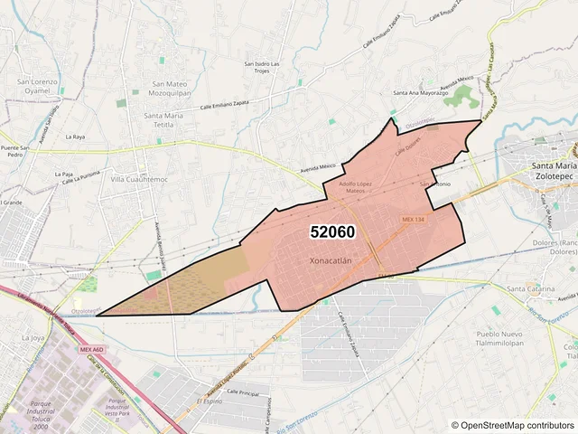 Mapa del código postal 52060, Xonacatlán, México
