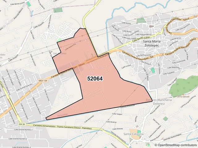 Mapa del código postal 52064, Xonacatlán, México