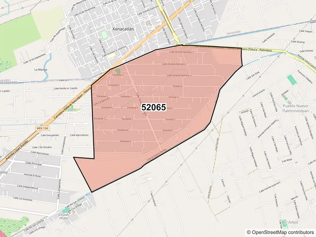 Mapa del código postal 52065, Xonacatlán, México