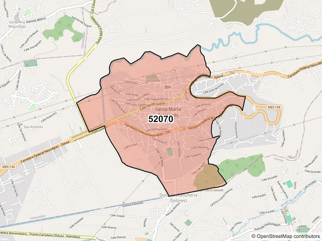 Mapa del código postal 52070, Xonacatlán, México