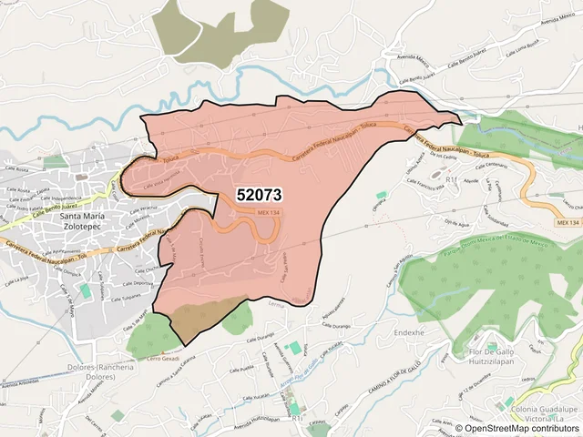 Mapa del código postal 52073, Xonacatlán, México
