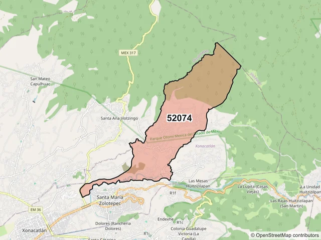 Mapa del código postal 52074, Xonacatlán, México