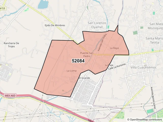 Mapa del código postal 52084, Otzolotepec, México